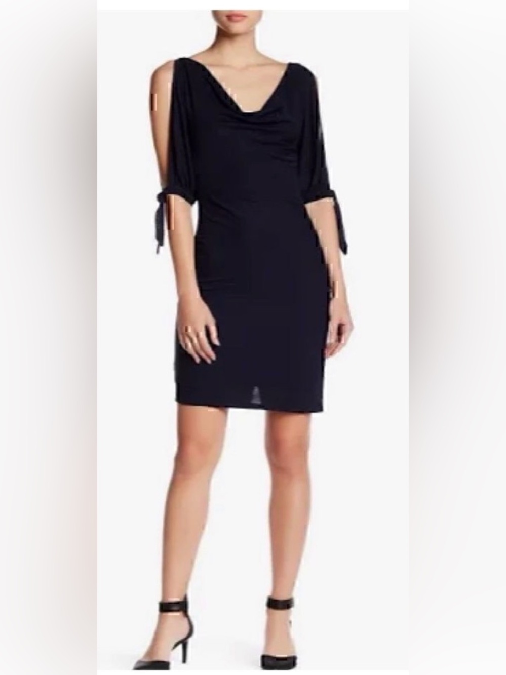 NWT Anthropologie Eva Franco Black Jersey 3/4 Split Shoulder Sheath Dress